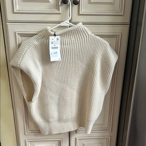 Zara Cream Cowl Neck Sweater Ribbed Knit
